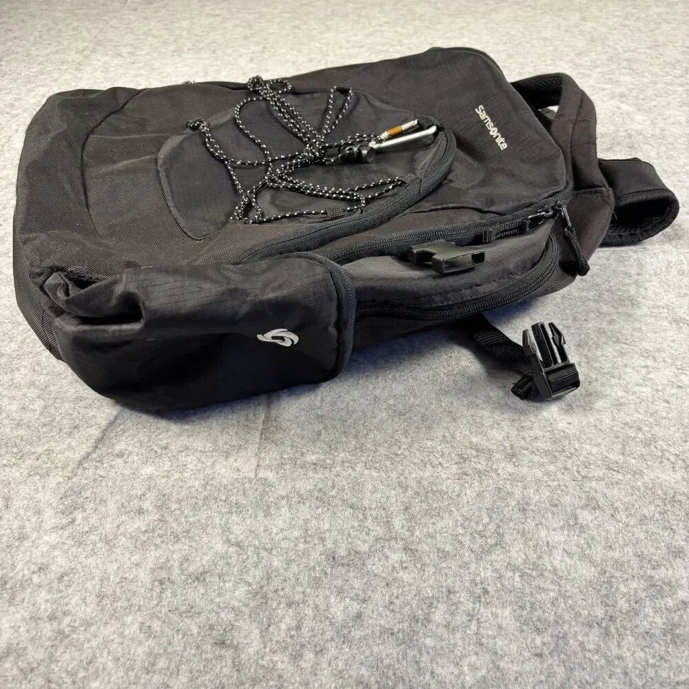 Samsonite Padded Backpack Bag Black Multi Pocket w/ Bungee Cord & Carabiner